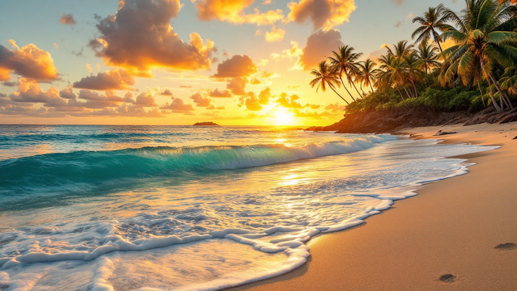 Laie Beach at sunset, Hawaii